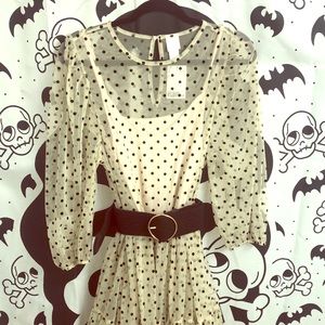 H&M Cream w/ Black Polka Dots Sheer Dress w/Slip L